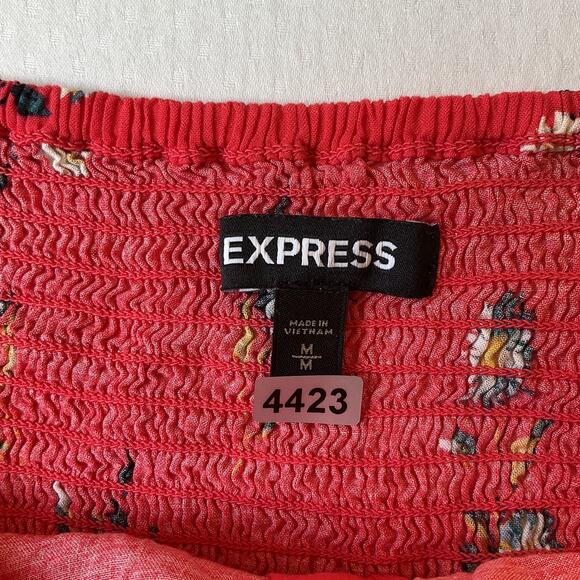 Express Women Maxi Dress M Red Floral Sundress Button Sleeveless Slit Front - Picture 2 of 11